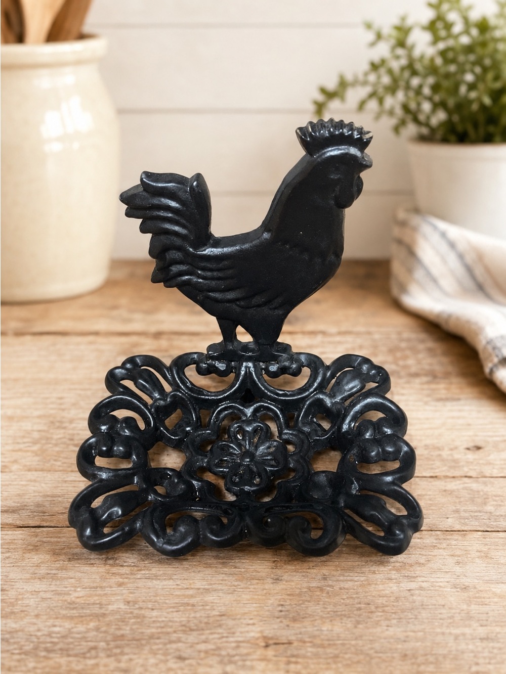 Black Rooster Cast Iron Soap Holder - Rustic Home Dining Accent